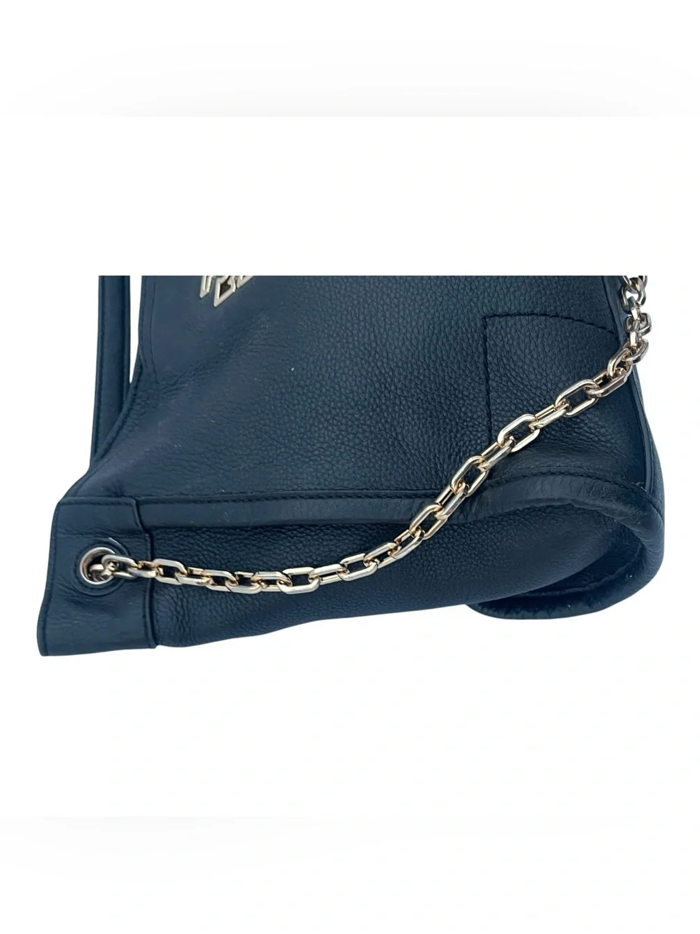 Tory Burch Britten Small Slouchy Tote Black Pebbled Leather Gold Chain Logo Bag